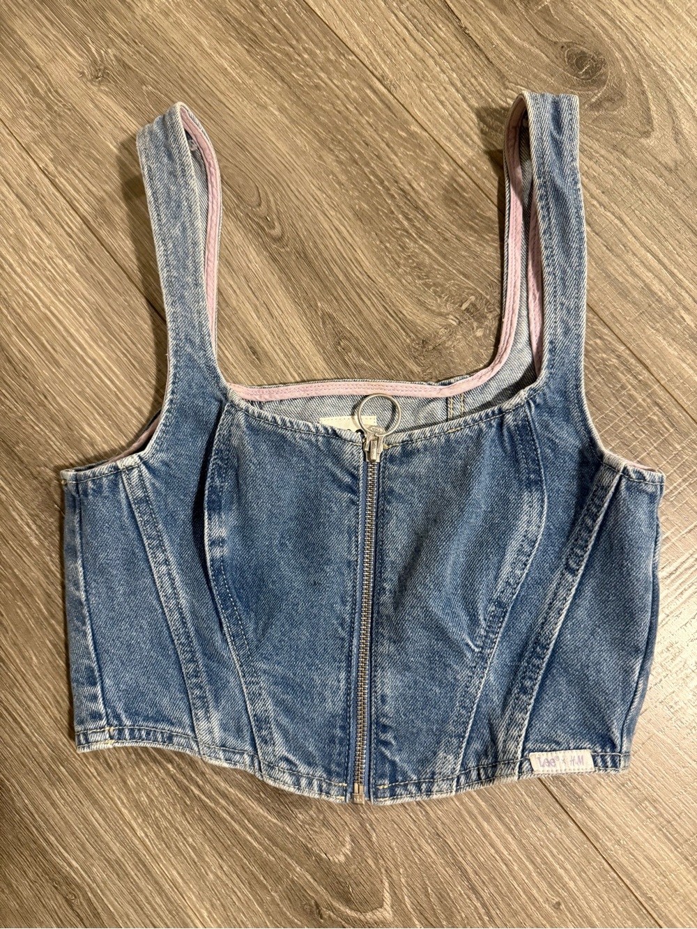Denim Zip-Front Cropped Tank Top in Blue